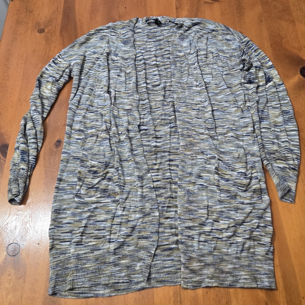 Yest The Netherlands Blue Brown White Knit Open Front Cardigan Size 6